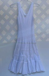 Beach Dress Size Small White Tiered Boho Peasant Women's Cotton Sleeveless